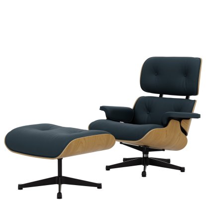 Lounge Chair & Ottoman, Kastanie natur, Leder Premium F rauchblau, 89 cm, Aluminium poliert, Seiten schwarz