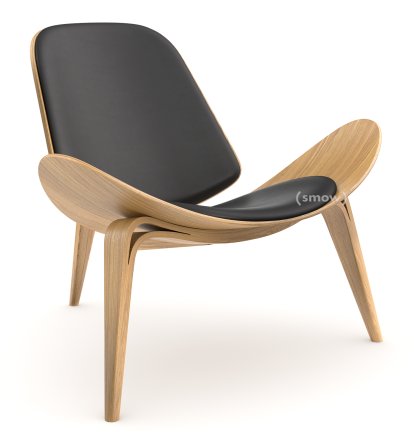 CH07 Shell Chair, Eiche klar lackiert, Leder anthrazit