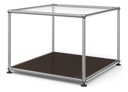 USM Haller Beistelltisch 50, Oben Glas, unten Metall, USM braun
