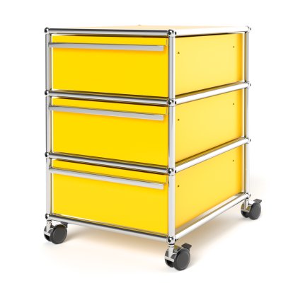 USM Haller Rollcontainer mit 3 Schubladen Typ I (mit Gegengewicht), Kein Schloss, Goldgelb RAL 1004