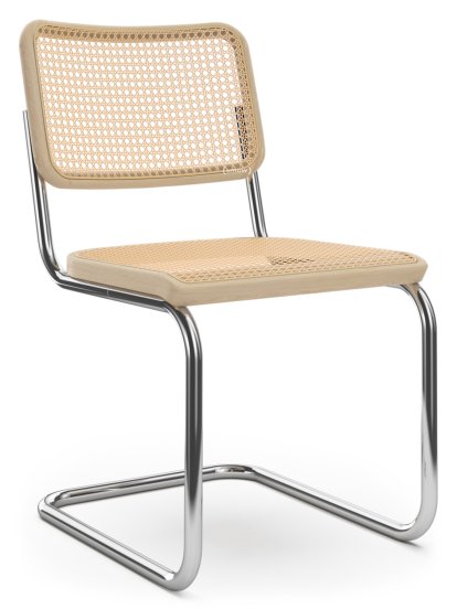 S 32 V / S 64 V Pure Materials Freischwinger, Esche lackiert, Verchromt, ohne Armlehnen, Kunststoffgleiter schwarz mit Filz