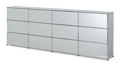 USM Haller Theke Typ 1, USM mattsilber, 300 cm (4 Elemente), 35 cm