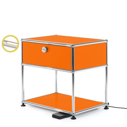 USM Haller E Nachttisch mit dimmbarem Licht, Reinorange RAL 2004