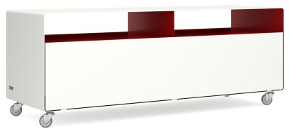 TV Lowboard R 109, Zweifarbig, Reinweiß (RAL 9010) - Rubinrot (RAL 3003), Industrierollen