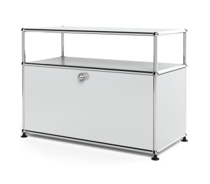 USM Haller Lowboard M mit Aufbau, individualisierbar, Lichtgrau RAL 7035, Mit Auszug, Ohne Kabeldurchlass