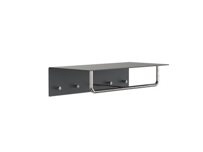 Unu Wandgarderobe, Mit Stange, Mit 4 Haken, Schwarz matt / Edelstahl poliert
