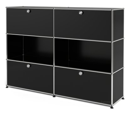 USM Haller Highboard L, individualisierbar, Graphitschwarz RAL 9011, Mit 2 Klappen, Offen, Mit 2 Klappen