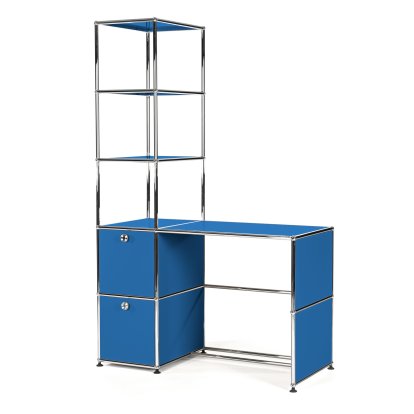 USM Haller Schreibtisch mit Regalaufsatz, Enzianblau RAL 5010