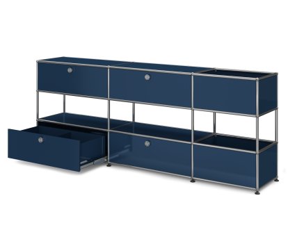 USM Haller Kinder Sideboard L mit Aufbewahrungsboxen, Einfarbig, Stahlblau RAL 5011, Mit Klappe und Auszug (inkl. Einlegerahmen)