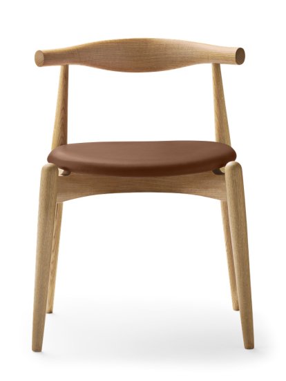 CH20 Elbow Chair, Eiche klar lackiert, Leder cognac