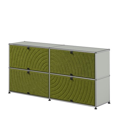 USM Haller Sideboard L mit vier USM Haller Soft Panels, rund, Lichtgrau RAL 7035, Grün