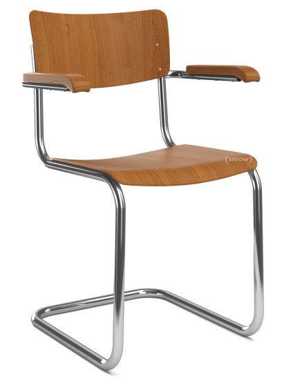 S 43 F Klassik Freischwinger, Gestell verchromt, Buche gebeizt, Kirschbaumfarbig, Ohne Sitzauflage, Ohne Gleiter