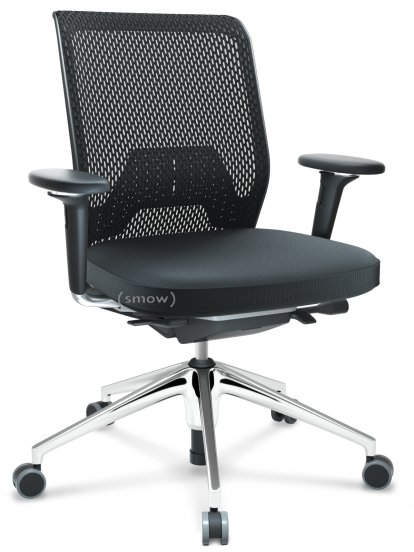 ID Mesh, FlowMotion-mit Vorwärtsneigung, mit Sitztiefenverstellung, Mit 3D-Armlehnen, 5-Stern Untergestell, Aluminium poliert, Basic dark, Sitz Silk Mesh, Rücken Diamond Mesh, Nero, Weich für harte Böden