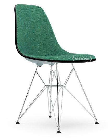 Eames Plastic Side Chair RE DSR, Eisgrau, Mit Vollpolsterung, Mint / forest, Standardhöhe - 43 cm, Verchromt