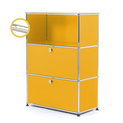 USM Haller E Highboard M mit 2 Klappen und Fachbeleuchtung, Goldgelb RAL 1004, Warmweiß