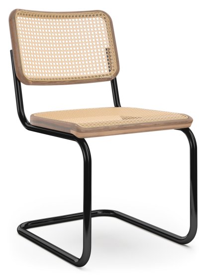 S 32 V / S 64 V Pure Materials Freischwinger, Nussbaum lackiert, Tiefschwarz (RAL 9005), ohne Armlehnen, Kunststoffgleiter schwarz mit Filz