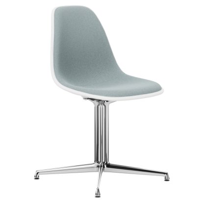Eames Plastic Side Chair DSL, Weiß RE, Mit Vollpolsterung, Eisblau / elfenbein, Aluminium poliert
