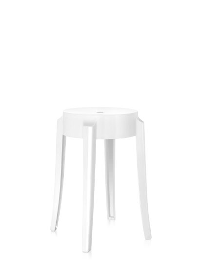 Charles Ghost, Höhe 46 x ø Sitz 26,5 x ø Basis 39 cm, Undurchsichtig, Weißglänzend