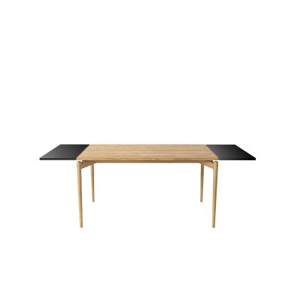 PUREdinner Table, 140 x 85 cm, Eiche weiß geölt, Mit 2 Erweiterungsplatten MDF schwarz (L 140-240 cm)