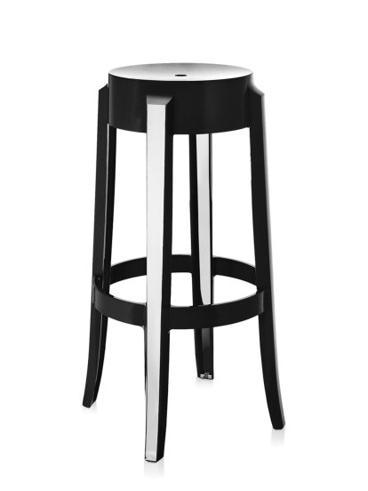 Charles Ghost, Höhe 75 x ø Sitz 29 x ø Basis 46 cm, Undurchsichtig, Schwarzglänzend