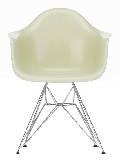 Eames Fiberglass Armchair DAR, Eames parchment, Verchromt