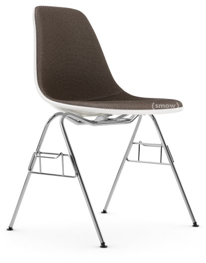 Eames Plastic Side Chair DSS / DSS-N, Weiß RE, Mit Vollpolsterung, Warmgrey / moorbraun, Mit Reihenverbindung (DSS)