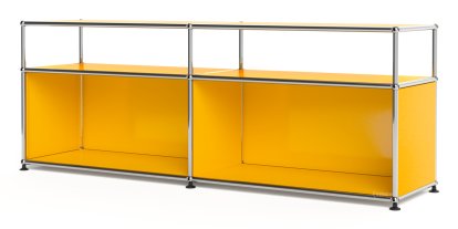 USM Haller Lowboard L mit Aufbau, individualisierbar, Goldgelb RAL 1004, Offen, Ohne Kabeldurchlass