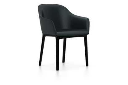 Softshell Chair auf Vierbeinfuß, Basic dark, Leder (Standard), Nero, Filzgleiter für harte Böden