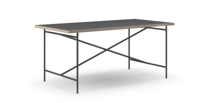 Eiermann 2 Esstisch, Linoleum schwarz (Forbo 4023) mit Eichekante, 160 x 83 cm, Schwarz