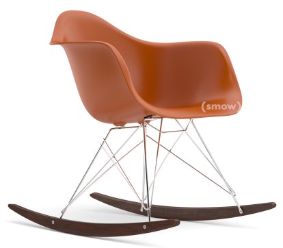Eames Plastic Armchair RE RAR, Rostorange, Verchromt, Ahorn dunkel