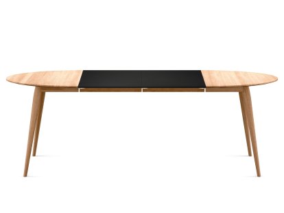 PLAYdinner Round, Eiche natur geölt, Mit zwei Einlegeplatten (L 120-220 cm), MDF schwarz