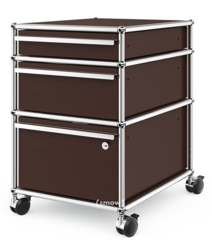 USM Haller Rollcontainer mit 3 Schubladen Typ II (mit Gegengewicht), Unterste Schublade mit Schloss, USM braun
