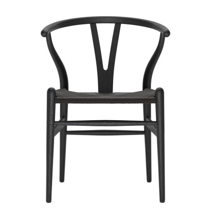 CH24 Wishbone Chair, Eiche schwarz lackiert, Geflecht schwarz