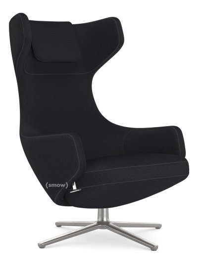 Grand Repos, Sessel Grand Repos, Stoff Cosy 2 Merinoschwarz, 46 cm, Poliert