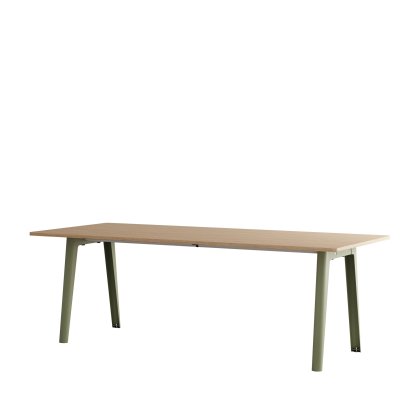 New Modern Esstisch rechteckig, Metall/Holz, 220 x 95 cm, Eichenfurnier, Khakigrün