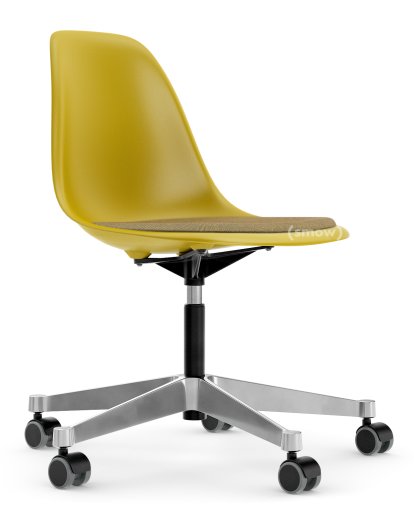 Eames Plastic Side Chair RE PSCC, Senf, Mit Sitzpolster, Senf / dunkelgrau