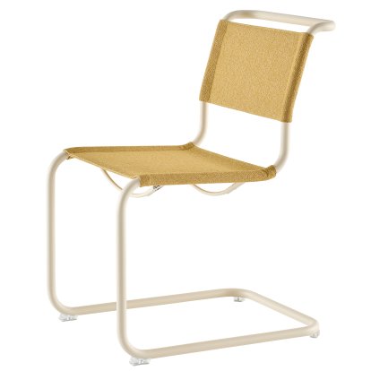 Details Thonet S 33 / S 34 V Stoff Freischwinger S 33 / S 34 V Stoff Freischwinger, ohne Armlehnen, Perlweiß matt pulverbeschichtet, Stoff Cento corn - sand, Kunststoffgleiter transparent mit Filz