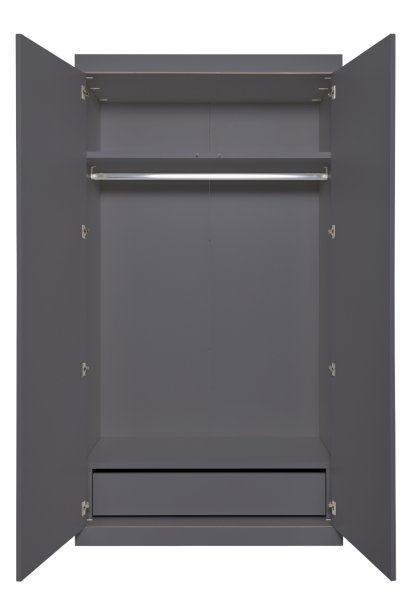Flai Schrank, Groß (216 x 118 x 61 cm), Melamin anthrazit mit Birkenkante, Ausstattung 3