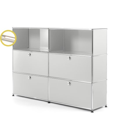 USM Haller E Highboard L mit Fachbeleuchtung, Lichtgrau RAL 7035, Warmweiß