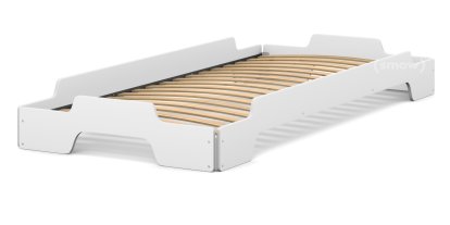 Stapelliege, 90 x 200, Reinweiß lackiert, Rollbar