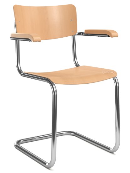 S 43 F Klassik Freischwinger, Gestell verchromt, Buche gebeizt, Buche natur, Ohne Sitzauflage, Ohne Gleiter