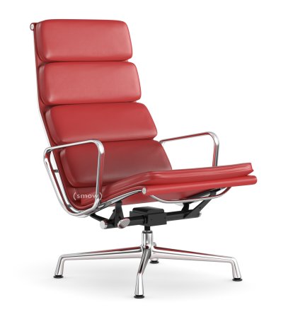 Soft Pad Chair EA 222, Untergestell verchromt, Leder Standard rot, Plano poppy red