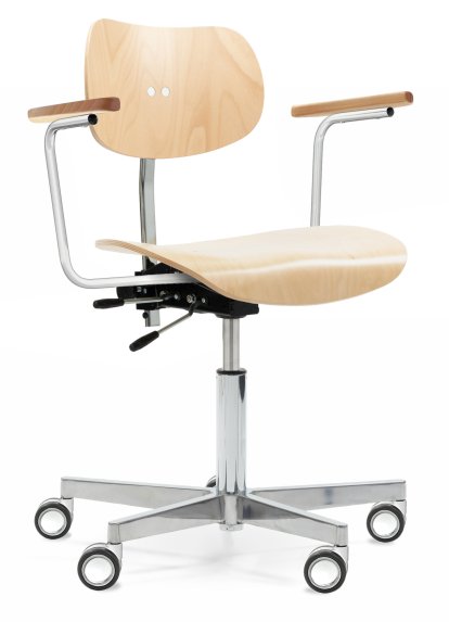 S 197 R20, mit Armlehnen, Buche natur, Verchromt/Aluminium poliert, Standardrollen Chrom für Teppichboden