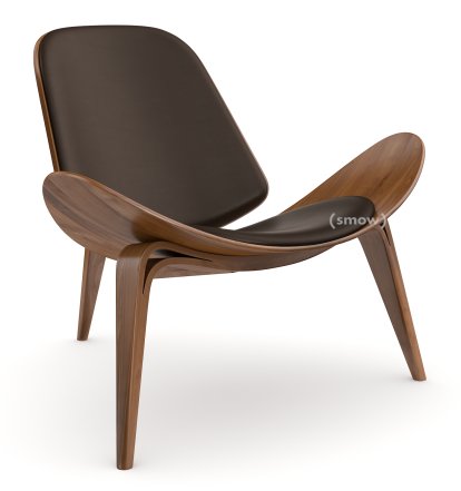 CH07 Shell Chair, Nussbaum klar lackiert, Leder braun