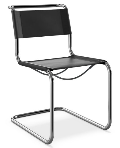 S 33 / S 34 Freischwinger, ohne Armlehnen, Kernleder, schwarz, Ohne Gleiter