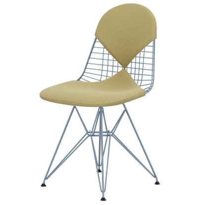 Wire Chair DKR , Pulverbeschichtet sky blue, Sitz- und Rückenkissen (Bikini), Apollo goldgelb/ weiß