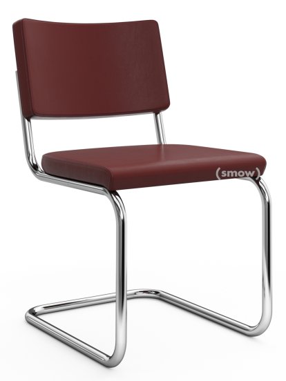 S 32 PV Pure Materials Freischwinger, Nappaleder bordeaux, Verchromt, Kunststoffgleiter schwarz mit Filz