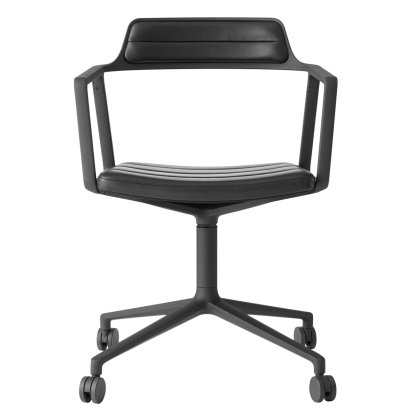 Swivel 452 Drehstuhl, Schwarz pulverbeschichtet, Rollfuß, Leder schwarz