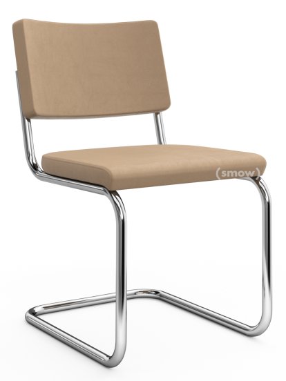 S 32 PV Pure Materials Freischwinger, Nubukleder sandbeige, Verchromt, Kunststoffgleiter schwarz mit Filz