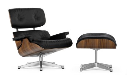 Lounge Chair & Ottoman, Nussbaum schwarz pigmentiert, Leder Premium F nero, 89 cm, Aluminium poliert
